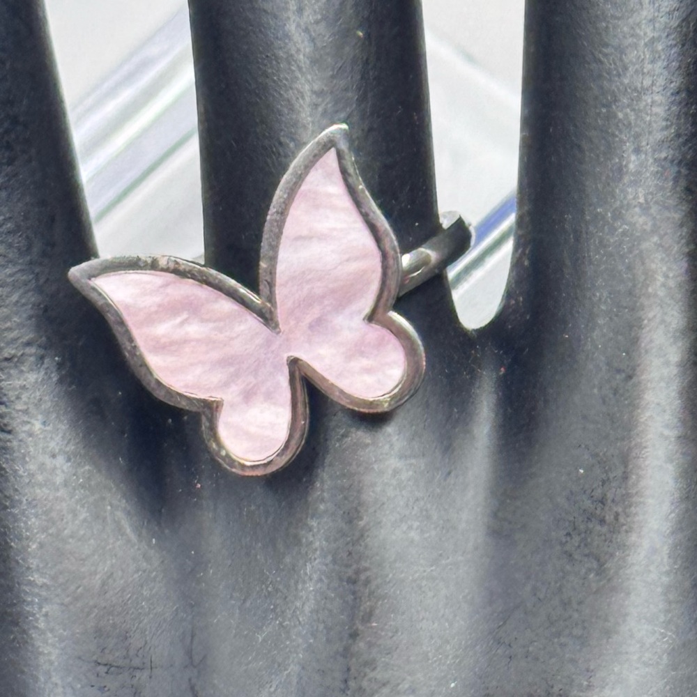 Elegant Pink Butterfly Ring - Stainless Steel SZ 8